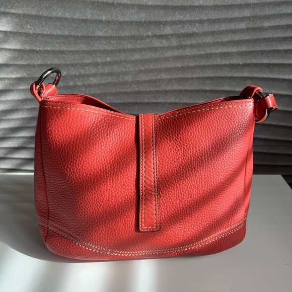 Coach Coral Red Leather Hampton Clip Lock Hobo - Picture 2 of 9